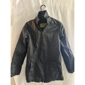 Vintage Leather Brand Black Genuine Leather Zip-Up Jacket Men's - Medium RARE